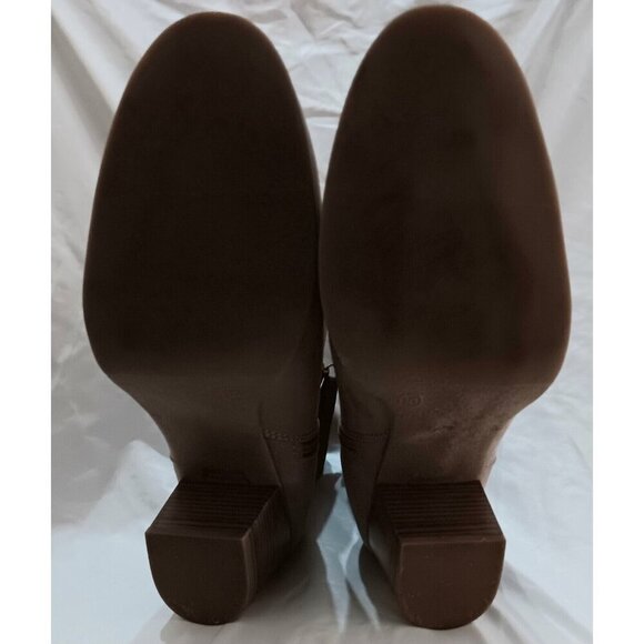 Faux Suede Mid Ankle Booties Size 10  Stacked Heel Taupe Tan Brown Zipper - Picture 7 of 10